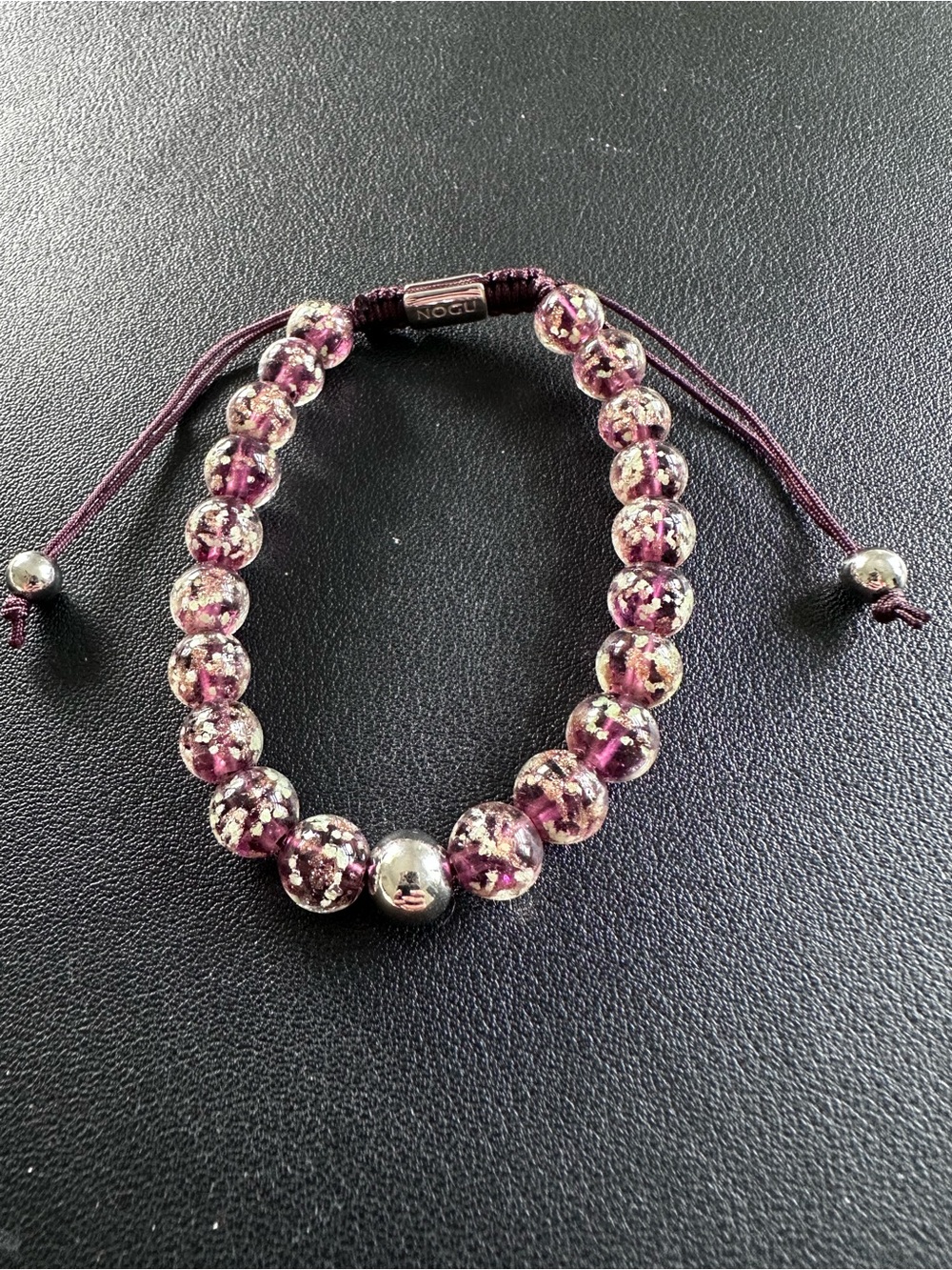 Nogu Merlot | Silver | Firefly Glass Macrame Bracelet